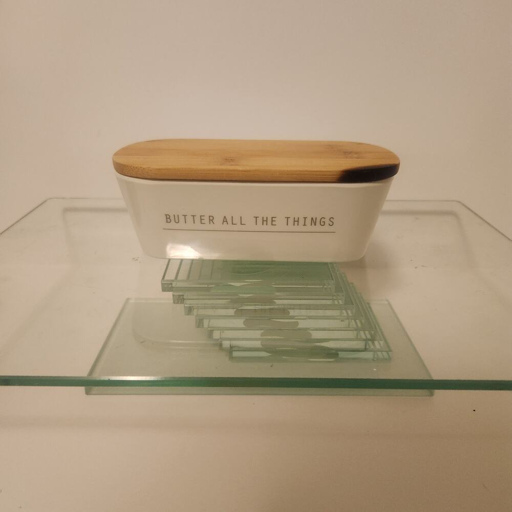 "Butter All The Things" Ceramic & Wood Butter Holder